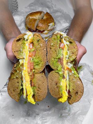 Egg, cheese, avocado, tomato on a whole wheat everything bagel | @copenhangry