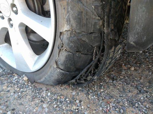 What happens when you buy tires from Venado. This was 4 weeks after they installed it. Go to a different place.