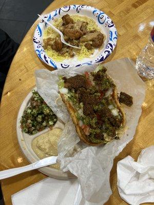 Falafel Sandwich with Tabouleh and Jerusalem Salad with a side of cauliflower stew