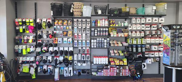 Water bottle cages, bottles, bags, baskets, hydration and nutrition items in stock.