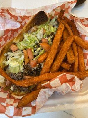 Surf & Turf with Sweet Potato Fries