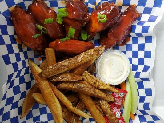 Honey Siracha wings with Fresh cut fries