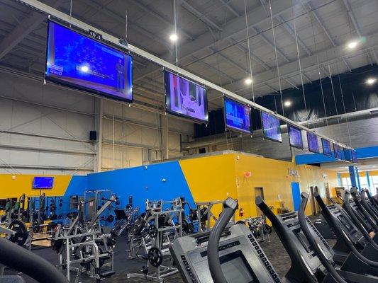 TVs lining the cardio section