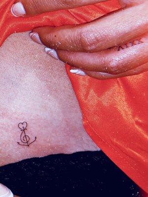 Cross, treble clef, heart and anchor - what anchors mean life. Tattoo by Loko