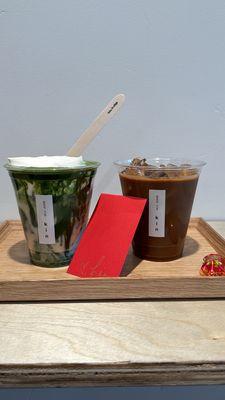 Matcha einspanner and Vietnamese coffee