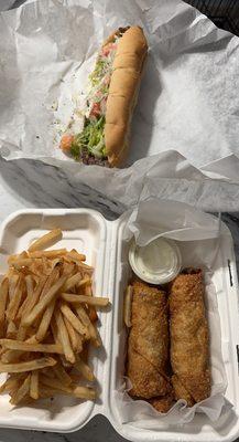 Large Steak and Cheese Sub 2 Piece Chicken Wing Logs French Fries