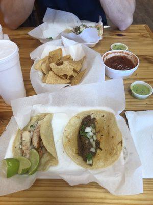 Barbacoa Taco and Chicken Taco