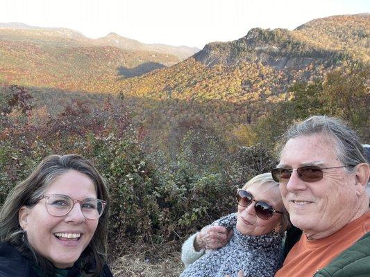 I got to capture a selfie with Butch and his momma and the Shadow of the Bear in the background.