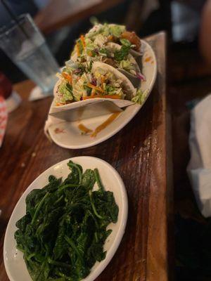 Shrimp Tacos and side of spinach