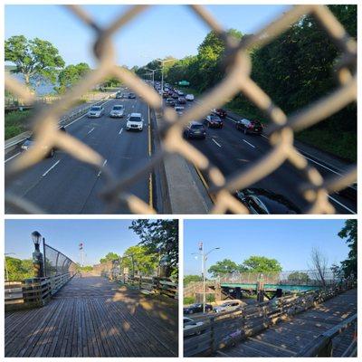 CrossIsland parkway traffic underneath. Overpass to the Marina from 28th Ave