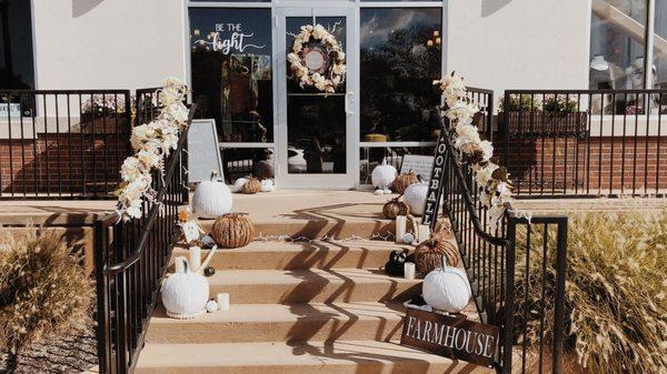 Every season Dawson & Daisy decorates the outside steps and inside!