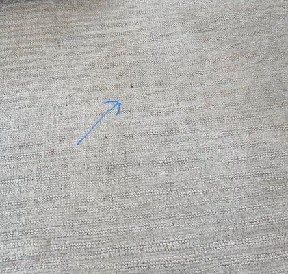 Arrow points to one of the holes in rug we received.