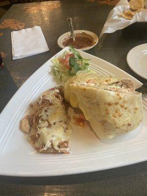 Chicken burrito suizo and chicken enchilada.