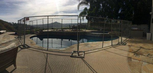 Fence around our pool during plaster and chemical treatment to keep our dogs out.