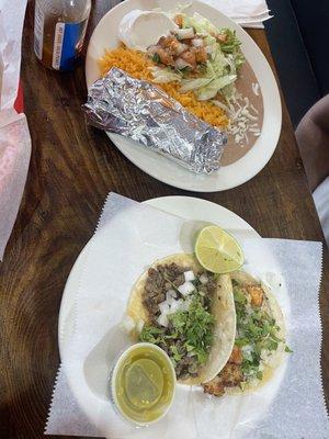 Tacos: Asada, camaron  Rice & bean that accompanied our fajitas