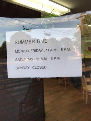 Summer hours