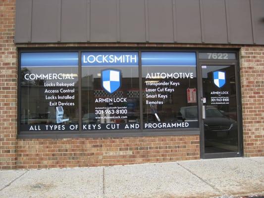 Storefront as seen after entering commercial park.