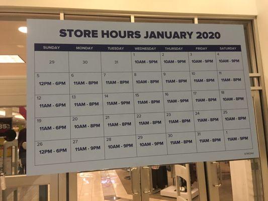 Random Store Hours for January