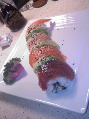 Dry-looking Rainbow roll.