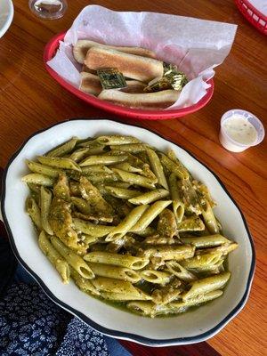 Lemon Chicken Pesto and breadsticks.