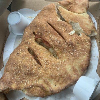 Pepperoni and sausage calzone. Yum!