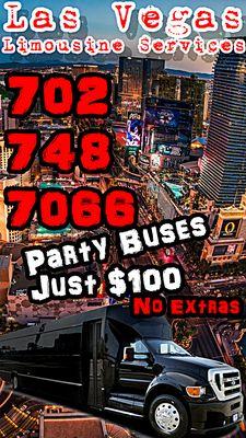 Party Buses Start at only $100.00
   Video of our vehicles here: https://youtu.be/oQhtxOnHMiU