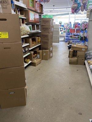 Boxes littering aisles