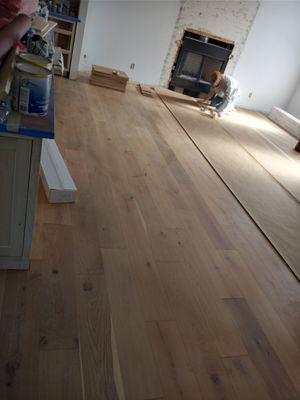 Living room engineered hardwood in process