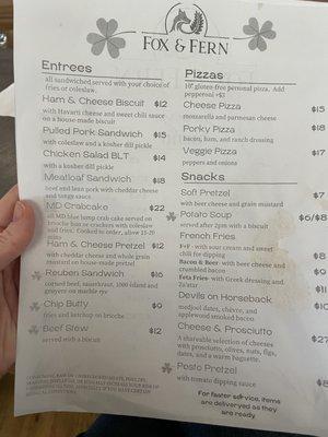 Regular menu