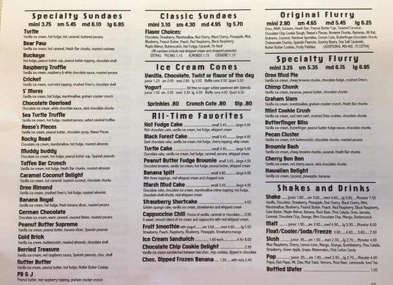 Menu as of March 2019