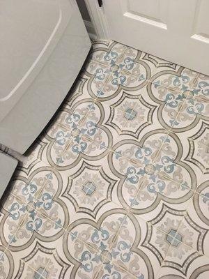 This is the completed laundry room floor. The tile is called Decor Daiza White. I love it!