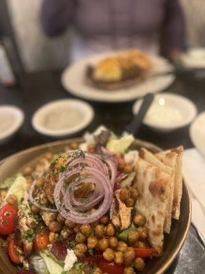 Chickpea salad with added crab cake