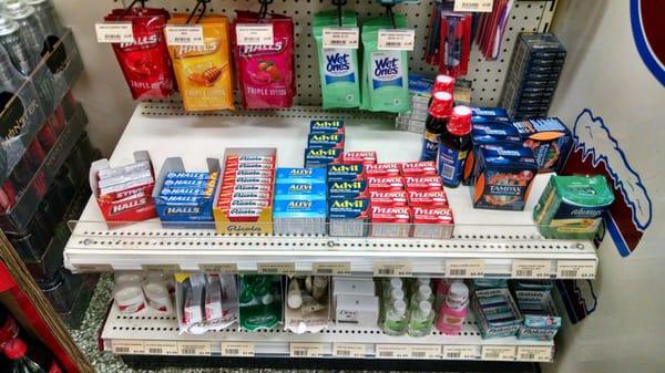 Not much in the way of toiletries. A lot of condoms and Advil though.