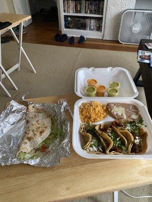 Steak Quesadilla and Taco Dinner.