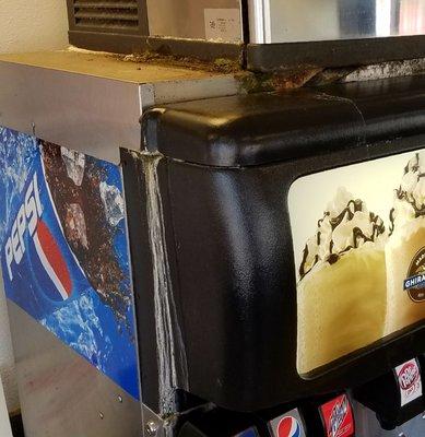 Lunch time on 04/24/17. I hope this gets cleaned up soon. Lobby beverage dispenser.