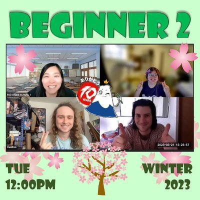 Winter 2023! Online Beginner 2 course with Miho-sensei on Tue 12pm