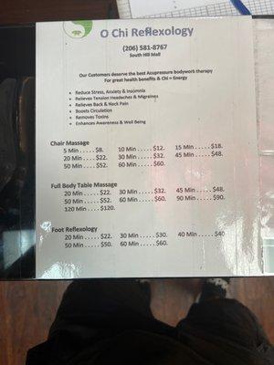 Prices and types of services offered