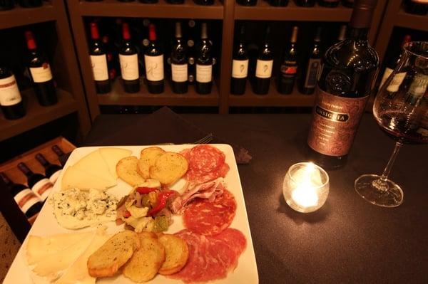 Meat & Cheese Tray- the perfect plate to start of the evening- Numerous wonderful wines to pair with as well!