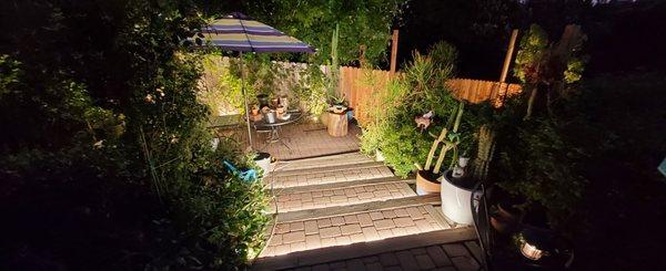 Stairs leading to the lower level dining patio.