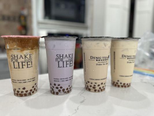 L to R: Dalgona Coffee, Taro Milk Tea, Jasmine Green Milk Tea and Oolong Milk Tea