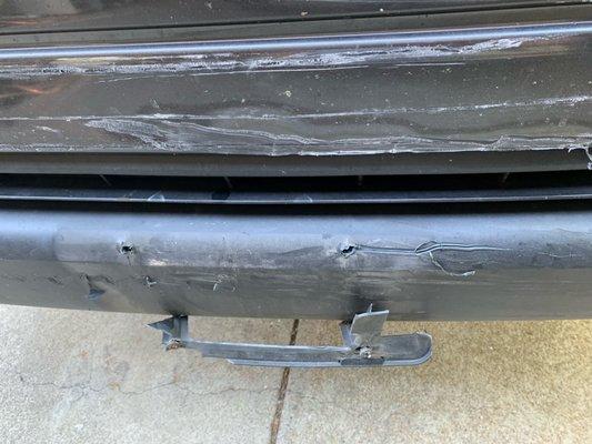 Front end damage by shuttle bus