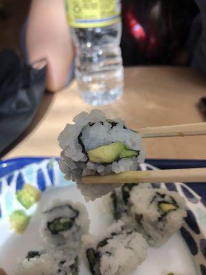 barely any avocado in the sushi