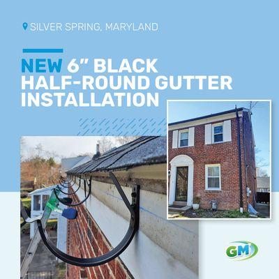 Here we showcase a project recently completed in Silver Spring, Maryland. We installed brand new 6-inch, half-round black gutters.