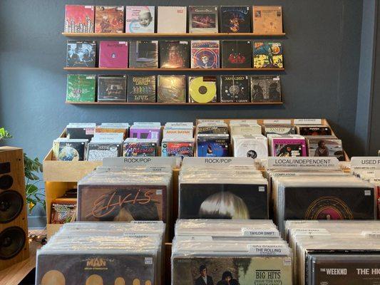 Side view of record store/wall records