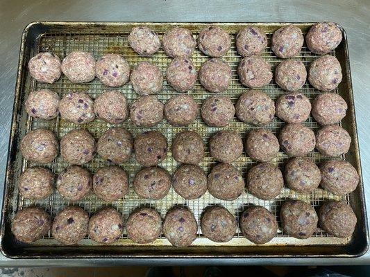 Hand rolled meatballs!