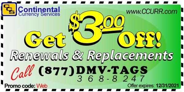 $3.00 OFF DMV Renewals and Replacements