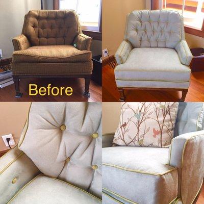 Vintage club chair- before and after.