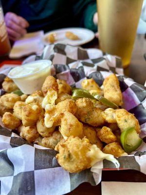 Jalapeño cheese curds.  Excellent.  No heat to it however.