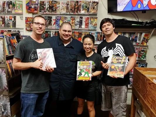 Alika (right) with the cast of the NERDWatch podcast, which regularly records at the store