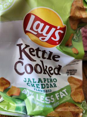 Tried new chips Halloween '23 at Margate Firehouse Subs restaurant at lunchtime.  These Lay's JALAPENO CHEDDAR Chips have 40% less fat.